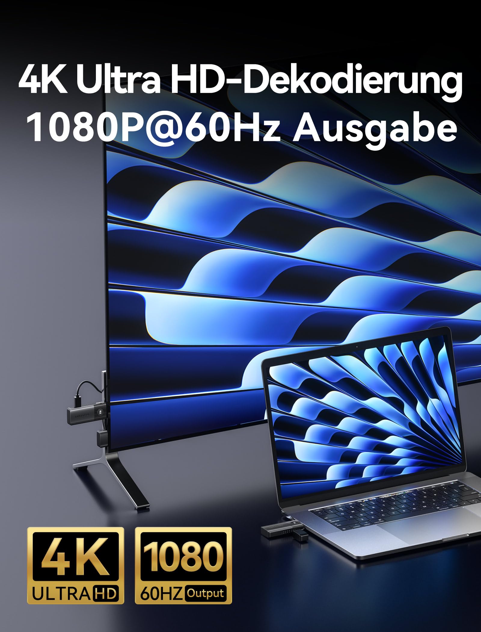 VENTION HDMI Wireless Transmitter and Receiver, 1080P 60Hz, 5G Funkübertragung bis 50m/165FT, Wireless HDMI Funkübertragung für Streaming Video Audio File von, Laptop, PC zu HDTV, Projektor 3