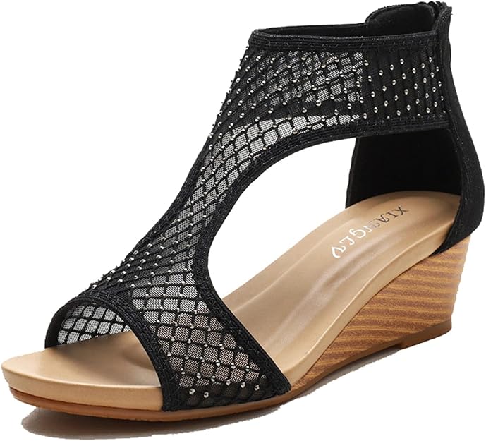 Women's Platform Wedge Sandals Ankle Strap Open Toe Back Zip Sandals Shoes | eBay