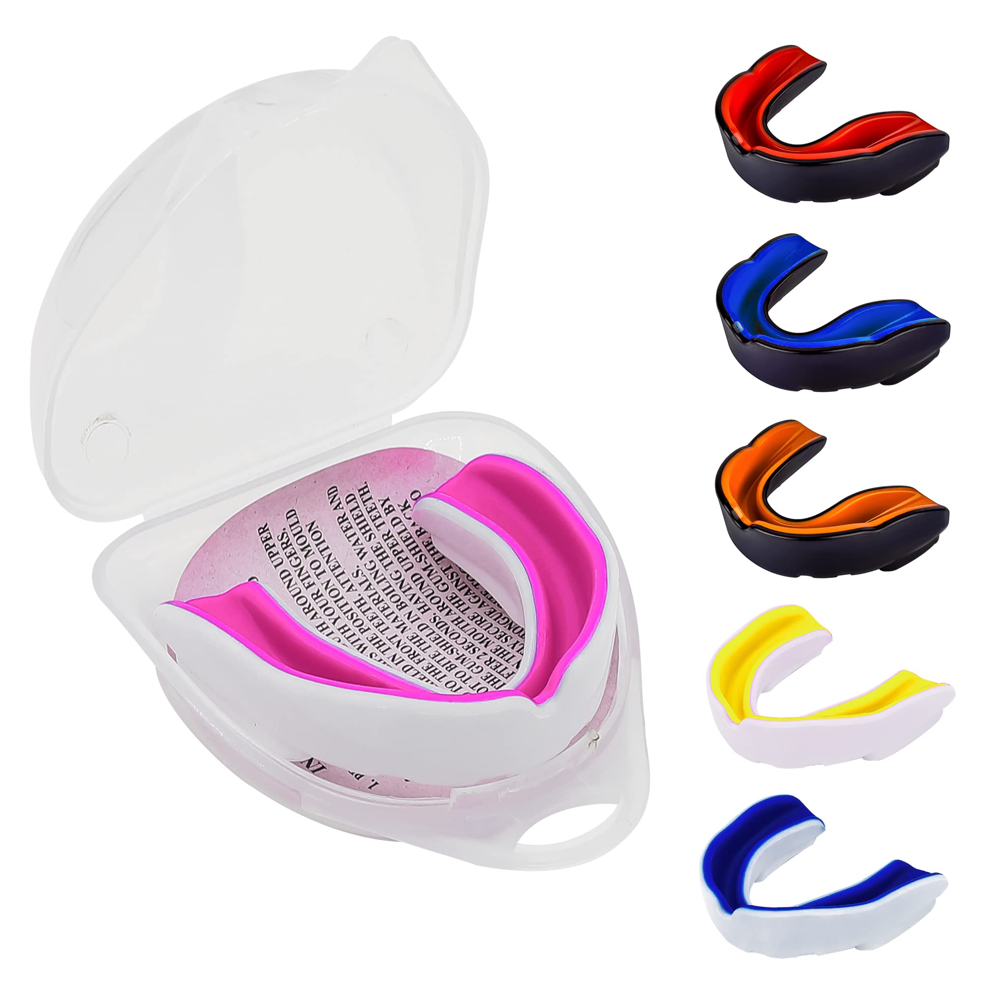 Mouth Guard Gum Shield – Professional Mouth Guard for Contact Sports, Rugby, Martial Arts, Karate, Rugby, MMA, Boxing, Hockey, Football Flexible for Youth & Adult (White/Pink)
