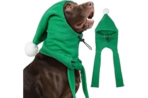 DENTRUN Dog Winter Hat - Cozy Fleece Hood & Scarf for Large Dogs, Noise-Greenucing Ear Cover, Christmas Costume, Green (L:12-18" Head Girth)