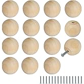 FoDau770 15pcs Unfinished Wood Knobs, Round Ball Cabinet Knobs Vintage Drawer Pulls, Natural Wooden Cabinet Hardware for Furniture Drawer Dresser Wardrobe Cupboard - 1-1/4" Diameter
