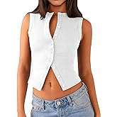 Matunana Womens Going Out Tops Summer Spring Ribbed Tank Sexy Crop Cute Y2K Button Down T Shirts Fashion Clothes 2026