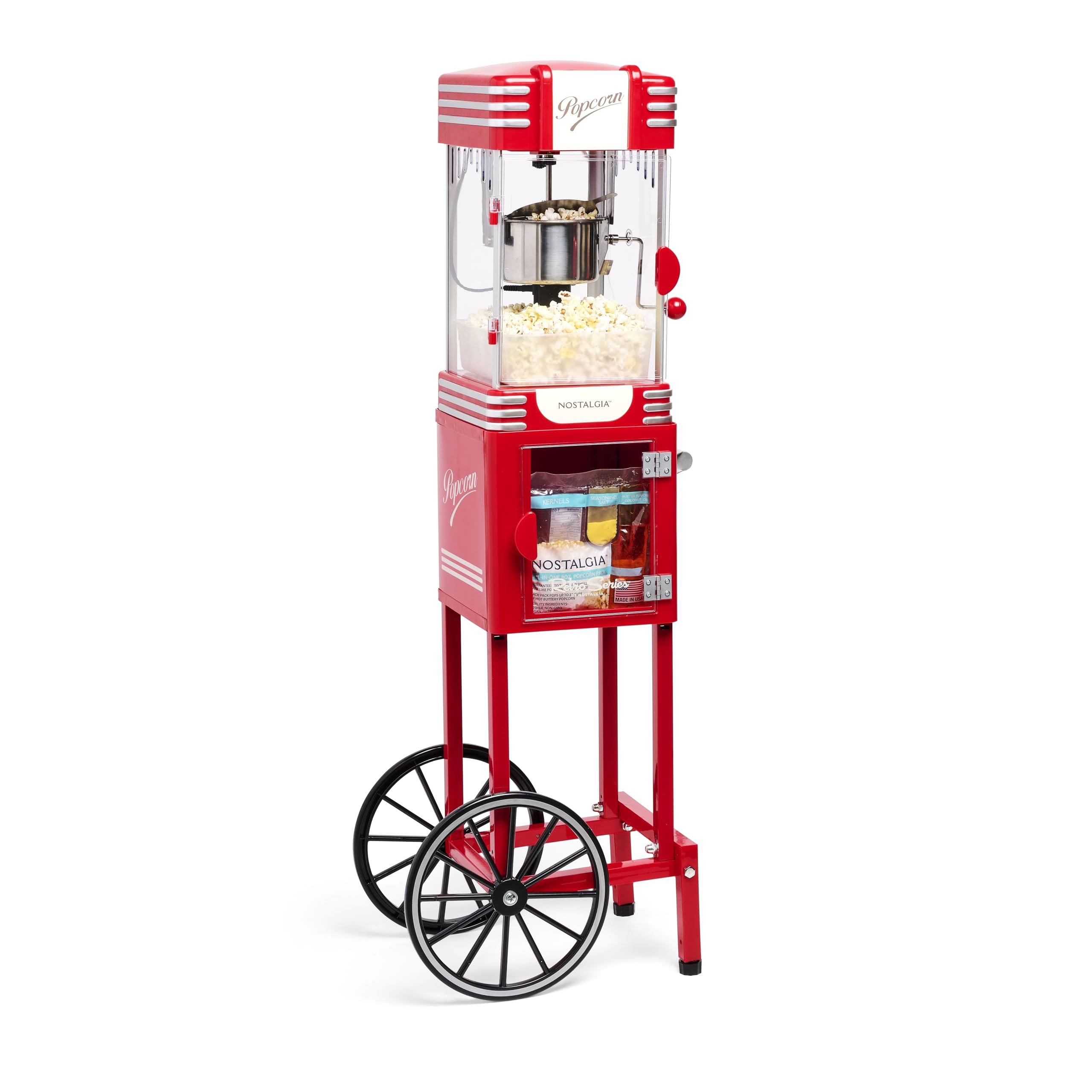 Nostalgia Popcorn Maker Machine - Professional Cart With 2.5 Oz Kettle Makes Up to 10 Cups - Vintage Popcorn Machine Movie Theater Style - Retro Red