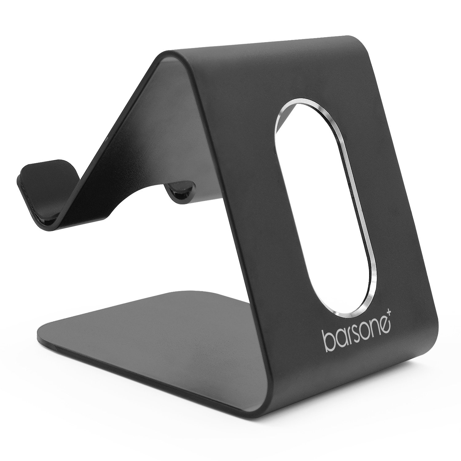 Barsone Cell Phone Stand,Tablet Stand, Universal Desktop Mobile Phone Holder, Aluminium Metal Mobile Phone Tablet PC Stand Table Desk Mount Stand Holder (Updated Black)