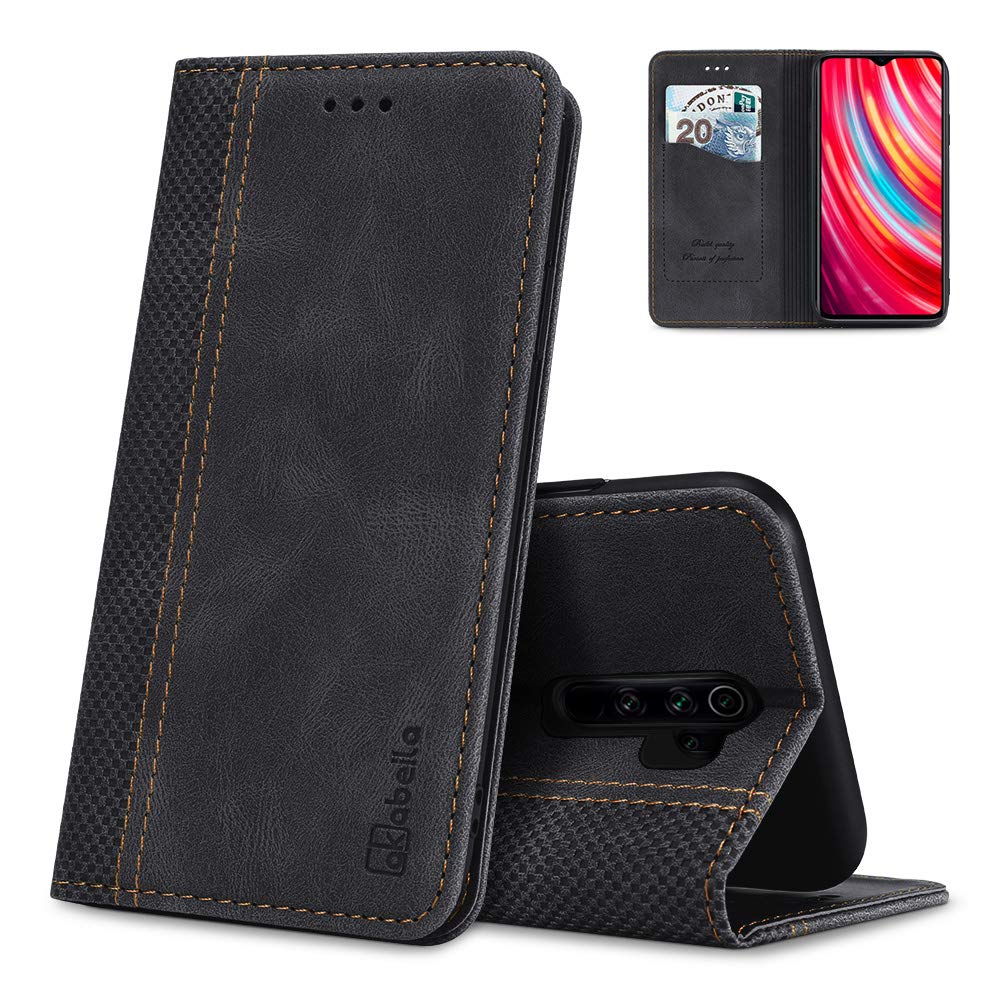 AKABEILA Case for Xiaomi Redmi Note 8 Pro PU Leather Flip Wallet Case with Magnetic Closure Kickstand Card Slots Folio Phone Case Cover Shockproof Black