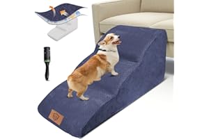 Kphico 3 Tiers Extended High Density Foam Dog Ramp&Steps,15.7" High Non-Slip Dog Stairs, Dog Ramp Ladder for High Beds Couch, Best for Dogs/Cats Injured, Pets with Joint Pain,Blue