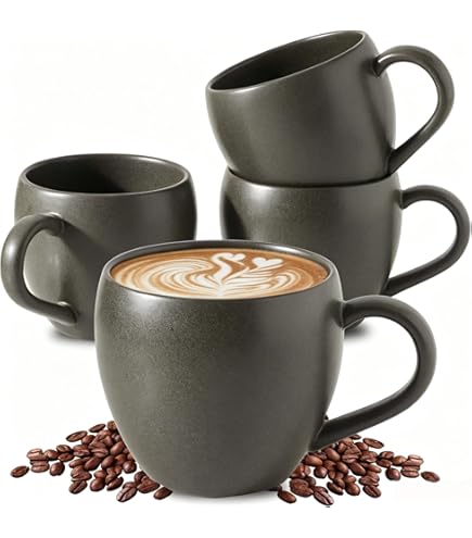 Amazon.com: Serwrsw 16 OZ Black Stoneware Mugs Set of 6, Large Ceramic  Coffee Cups with Handle, Porcelain Mugs for Latte, Milk, Tea and Juice :  Home & Kitchen