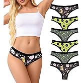 Solblo Women's Thong Panties 5-6 Pack - Gothic Lace & Print Hipster Bikini-Soft Stretch Sexy Lingerie