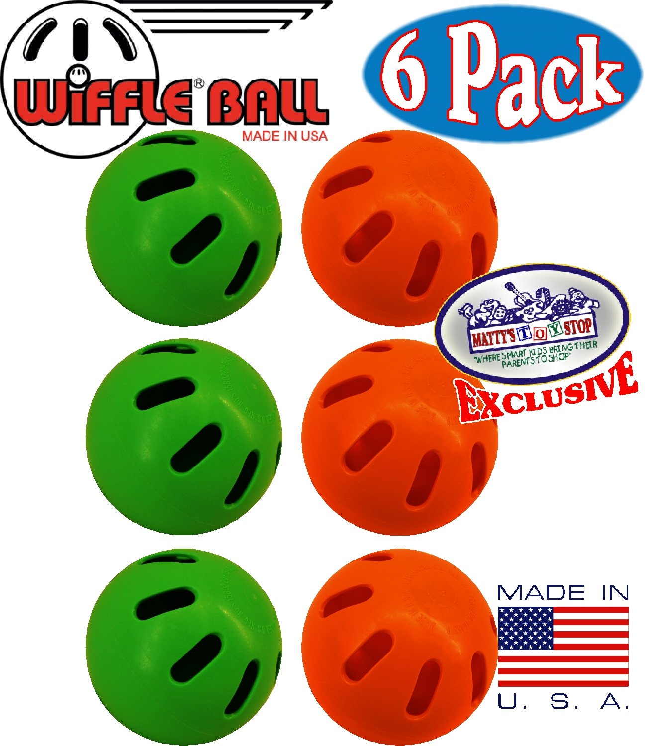Wiffle Balls Green & Orange Official Size Baseballs "Matty's Toy Stop