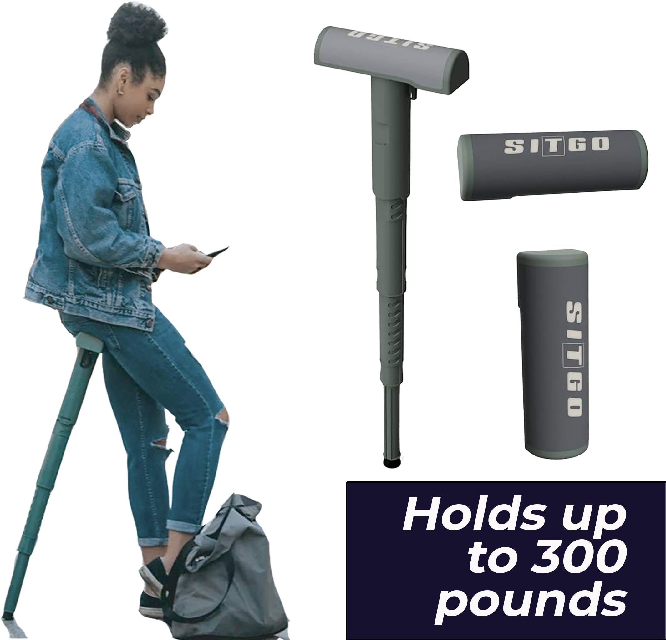 SitGo Portable Seat | Lightweight, Adjustable and Folding Lean-to Stool for Hiking, Traveling, Camping, Concerts and Amusements Parks
