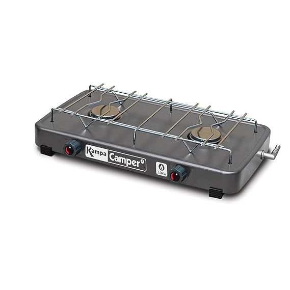 #0107 Kompakter, Leichter Gaskocher 2-flammig mit großer Kochfläche • Outdoor Camping Gasbrenner Gasherd Campingkocher Campin