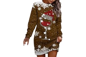 Christmas Dresses for Women Cute Xmas Printed Party Sweatshirt Dress Warm Fleece Lined Holiday Party Short Dresses