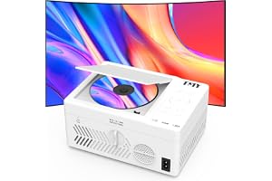 TMY Bluetooth Projector with DVD Player Built in, 1080P Mini Projector, Portable DVD Projector for Outdoor Movies, Compatible with Smartphone/PC/TV Stick/HDMI/USB/TF (white)
