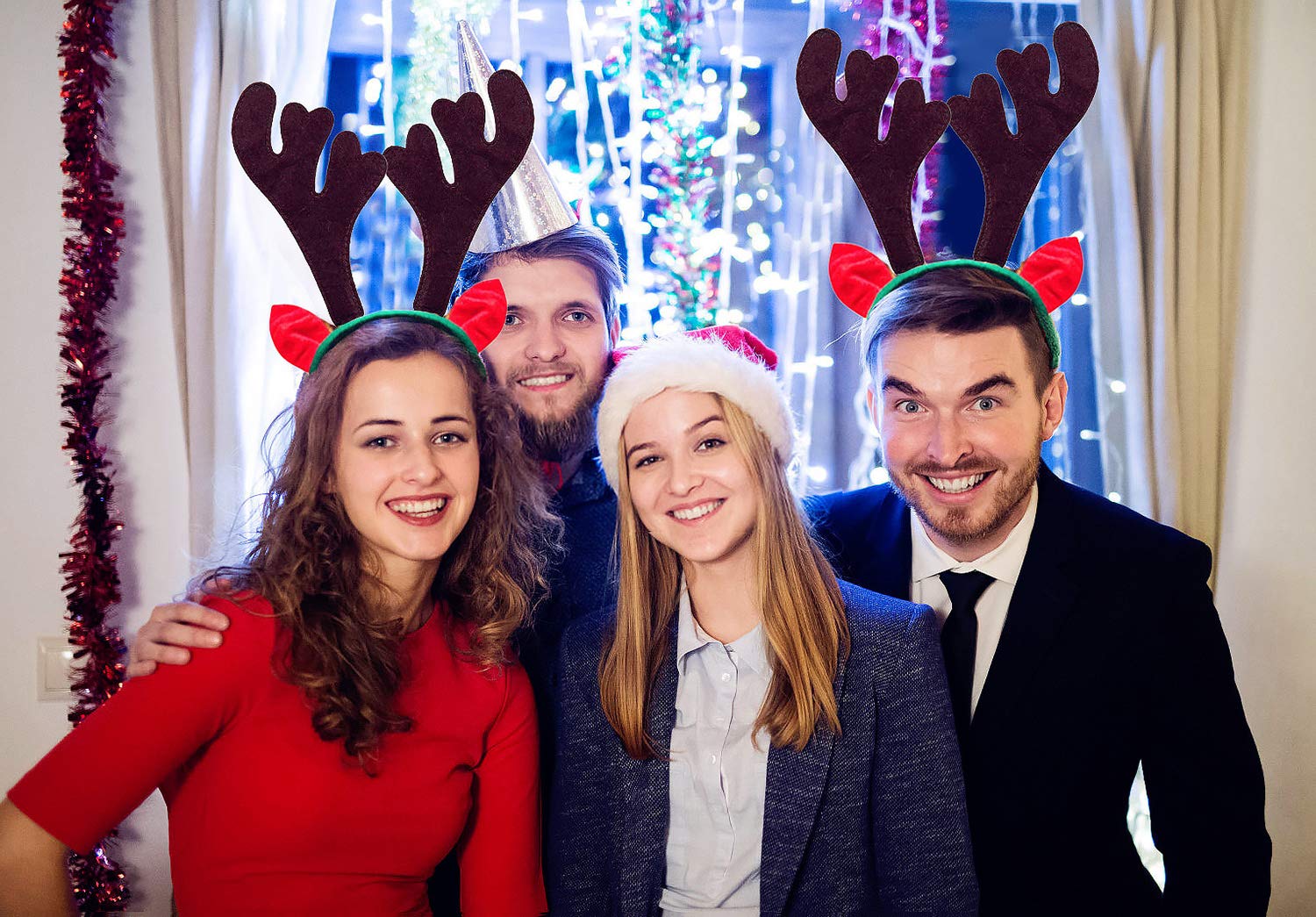 Reindeer Antlers Headband, Fascigrl 6Pcs Christmas Easter Holiday Party Hairhoops Gifts for Adult Girls Kids (Coffee reindeer with green hairband)