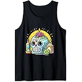 Cool Day of the Death Sugar Skull Cartoon Colorful Design Tank Top