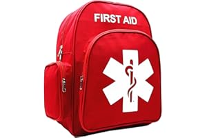 JIPEMTRA Red Emergency Backpack First Aid Bag Empty Medical First Aid Back Pack Treatment First Responder Trauma Bag for Camping Daycare Vacation Outdoors Pet Dog Cat Road Trip Cycling Riding (Red White)