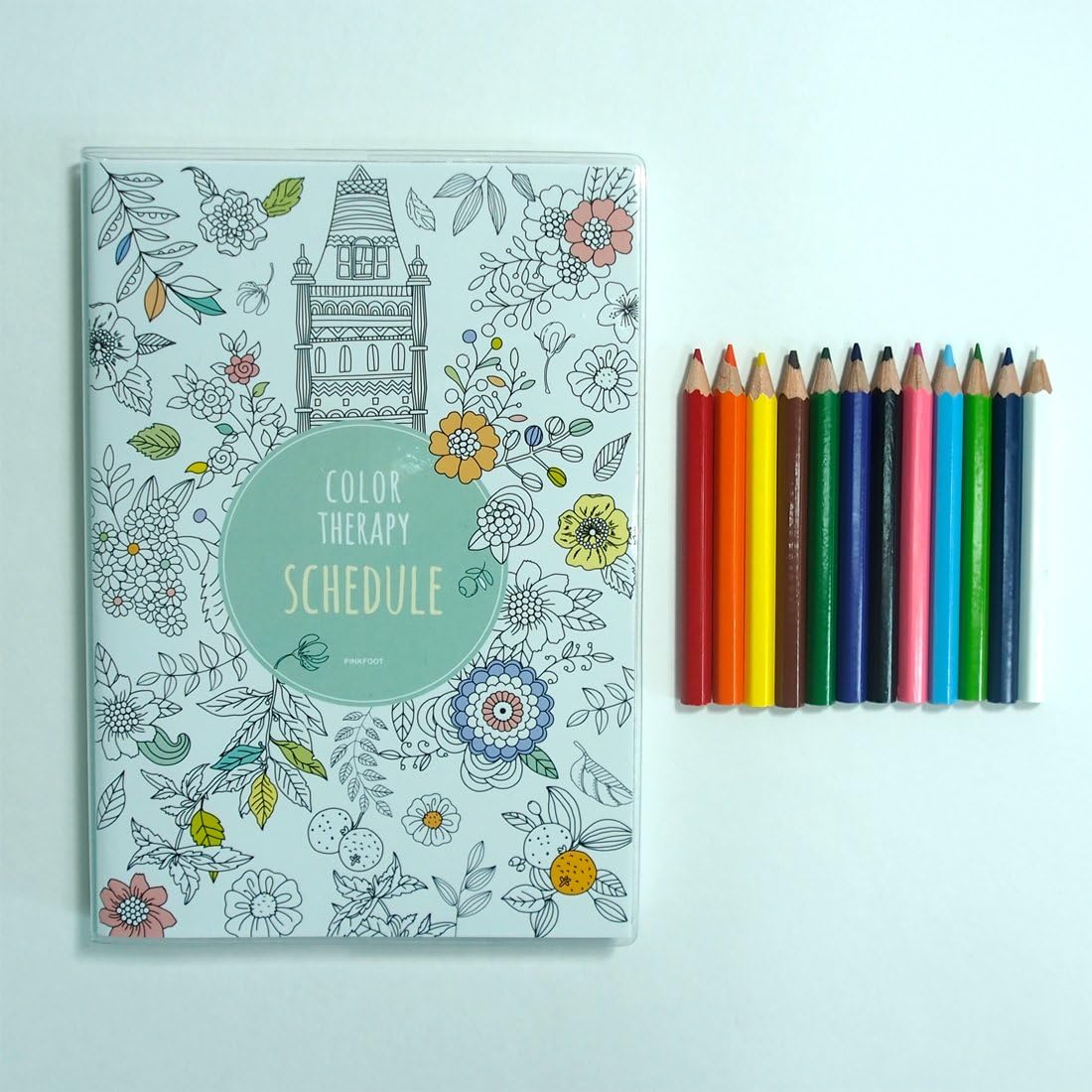 Color Therapy Schedule Diary including mini 12 Color Pencils (Mint)