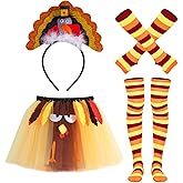 Ausejopeac 3 Pcs Thanksgiving Tutu Costume Thanksgiving Turkey Trot Costume Set, Turkey Headband Sock for Cosplay Party