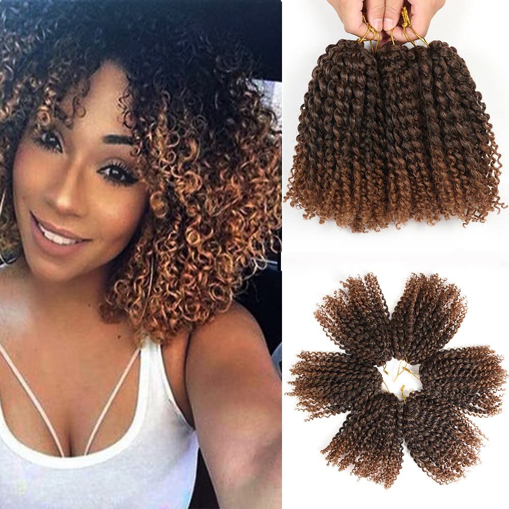 Photo 1 of 8 Inch Short Passion Twist Hair 6 Bundles Kinky Curly Crochet Hair for Black Women Curly Braiding Hair Crochet Braids Hair?6Bundles8 Inch, 1B/30?