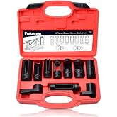Prokomon 10pcs Oxygen Sensor Socket Set | O2 Sensor Removal Kit, Oil Pressure Sensor Socket Wrench Set 1/2" 3/8" Drives, Oxygen Thermal Oil Pressure Sensor Removers
