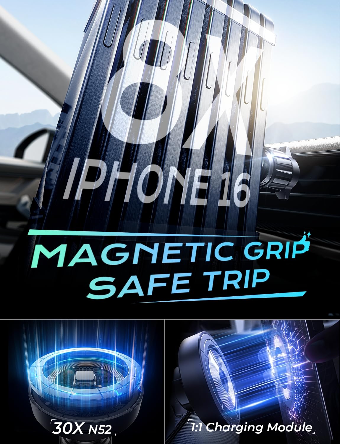 LISEN for MagSafe Car Mount Charger for iPhone 16, 15W Wireless Universal Vent Charger for iPhone 16 Car Accessories Magnetic Phone Holder Mount, Fits iPhone 16 15 Pro Max
