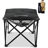 XplrKamp Padded Camping Stool, 18" 500lb Oversized Foot Rest, Black, 1 | Outdoor Folding Camp Chair Portable Camping Ottoman for Camping Gardening w/Storage Net, Carry Bag