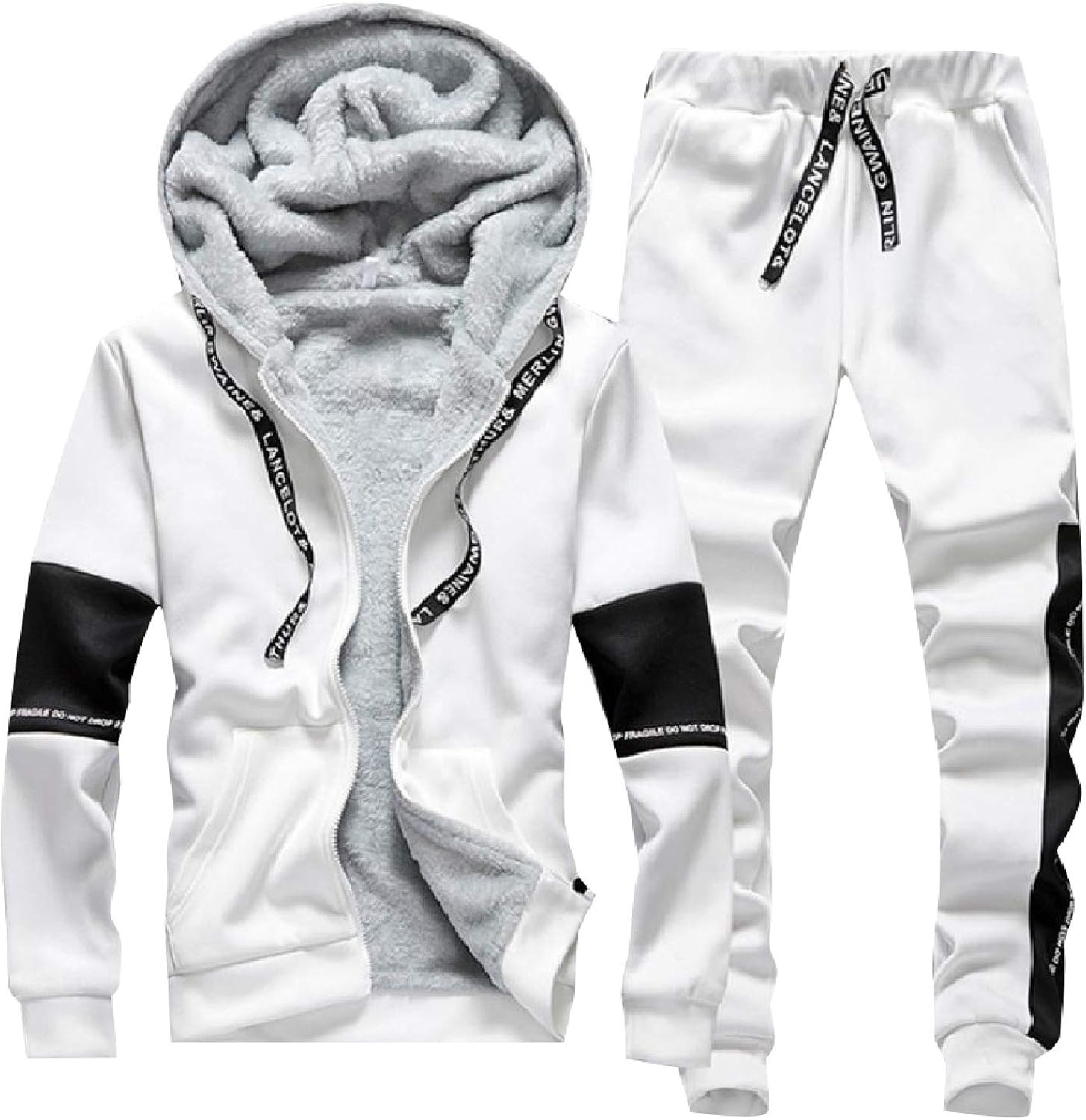 AngelSpace Mens Baggy Sports 2pcs Set Thicken Winter Zip Up Fall
