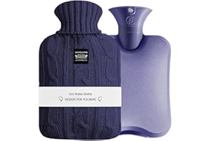 OliviaLiving Hot Water Bag Hot Water Bottle 2 Liters Heat Up and Refreezable Hot Cold Pack with Knit Cover for Pain Relief Ho
