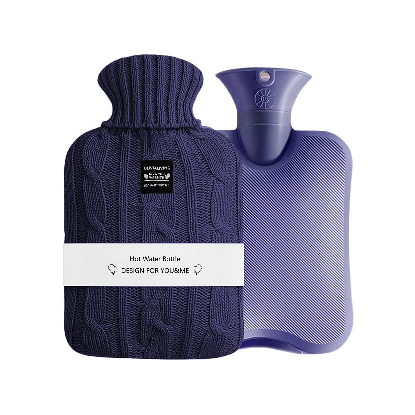 OliviaLiving Hot Water Bag Warmer Set Heat Up and Refreezable Hot Cold Pack with Knit Cover for Pain Relief Hot Cold Therapy, 2000ML