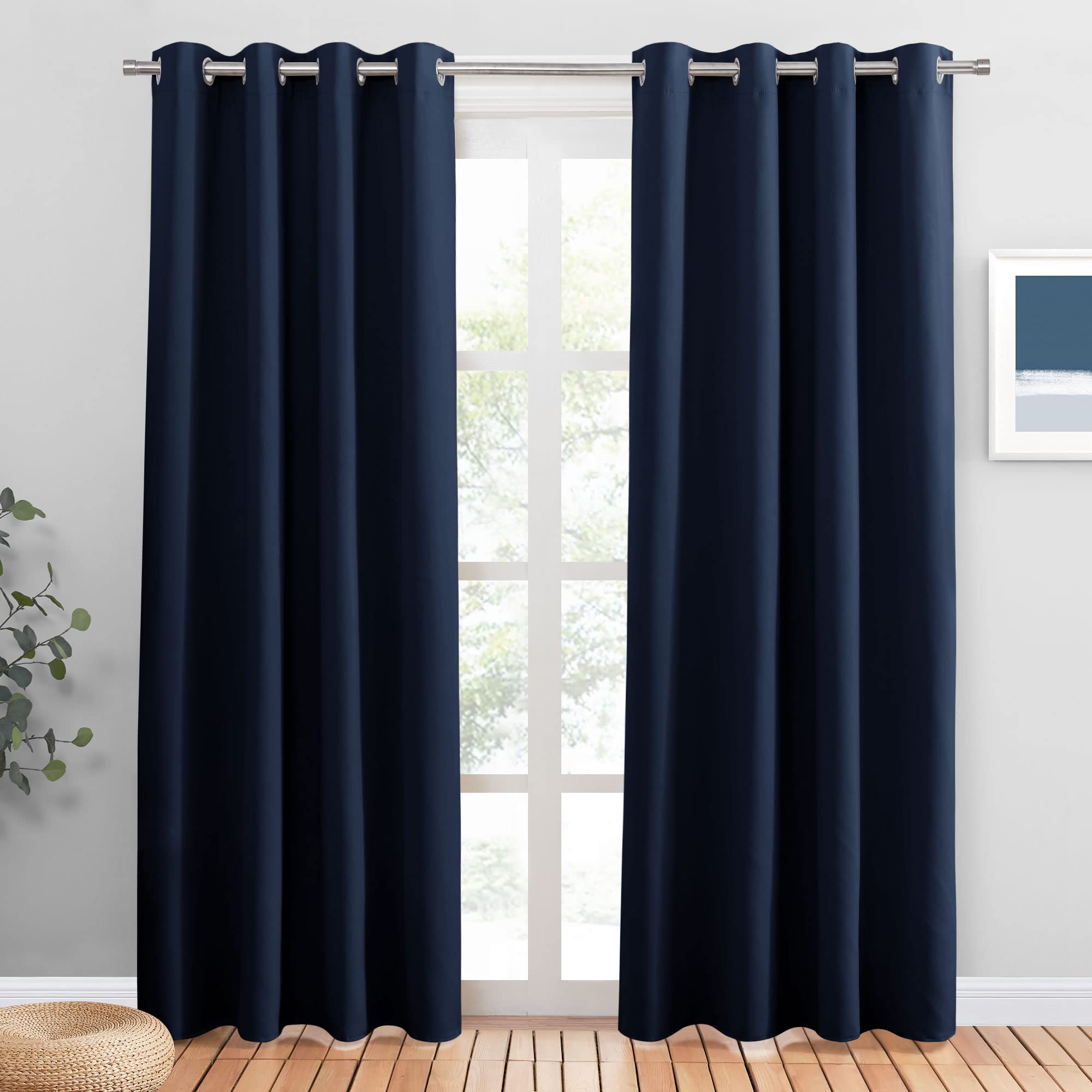 PONY DANCE Navy Blackout Curtains for Bedroom - 84 Drop Eyelet Top Thermal Insulated Home Decor Window Treatment Door Curtain Drapes for Living Room, 52 x 84 Inch, 2 Panels, Navy Blue