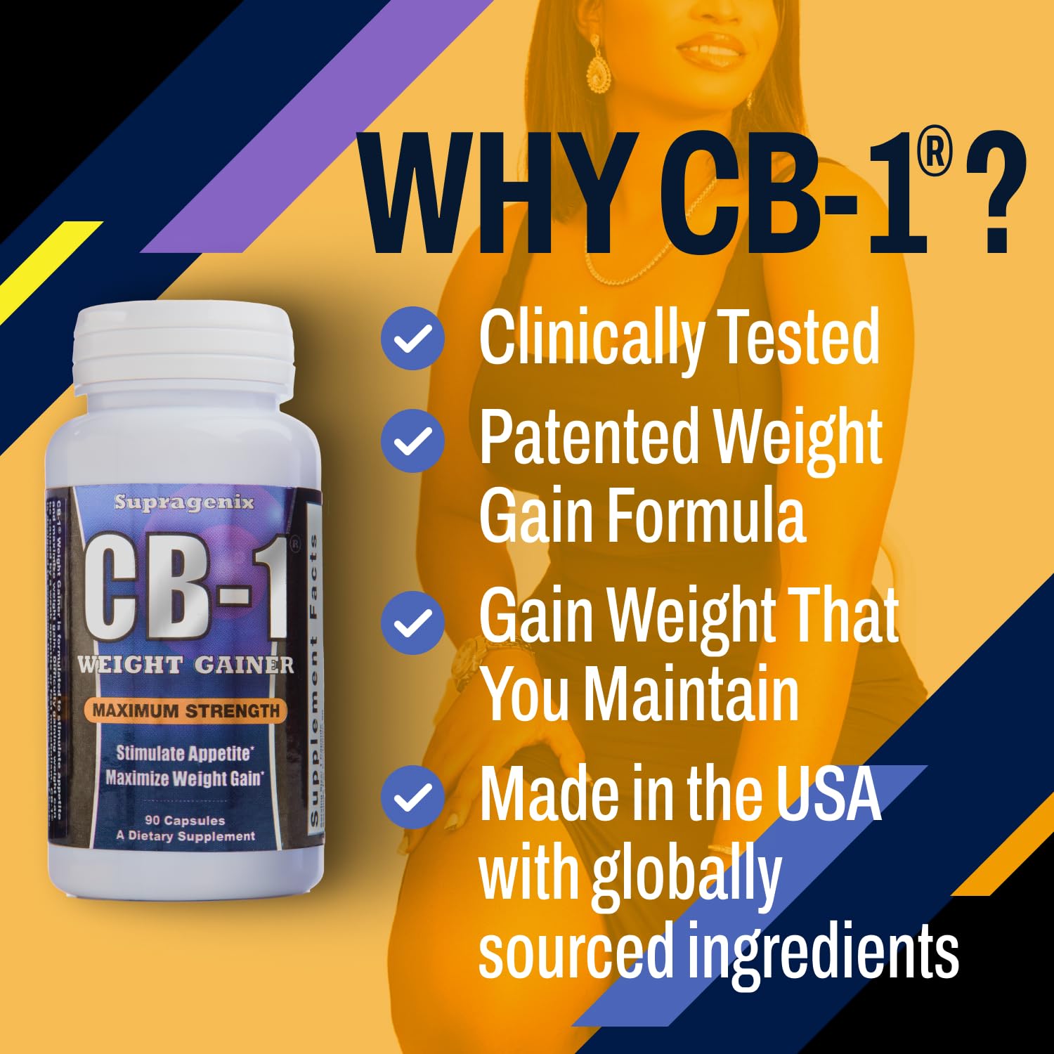 CB-1 Weight Gainer Pills (90 Count) | Weight Gain Support for Women & Men | Clinically Tested Appetite Booster | Powerful Mass Gainer