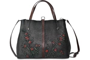 SHARPAD Genuine Leather Satchel for Women Top Handle Bags Handmade Purse Vintage Embossed Leather Crossbody Handbags Hobo Bag