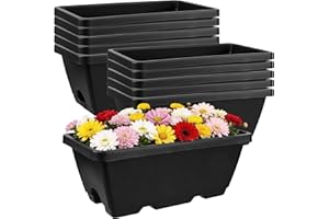 Haiabei 8Pcs Flower Window Box 14 Inch Planter Rectangle Plant Pot Herb Planters with Tray Herb Pots for Indoor Plants Large 