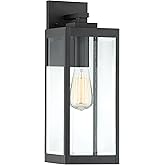 Quoizel Westover Modern Wall Sconce, 17 Inch Earth Black 1-Light Outdoor Light Fixture, Clear Beveled Glass Wall Lantern, 100
