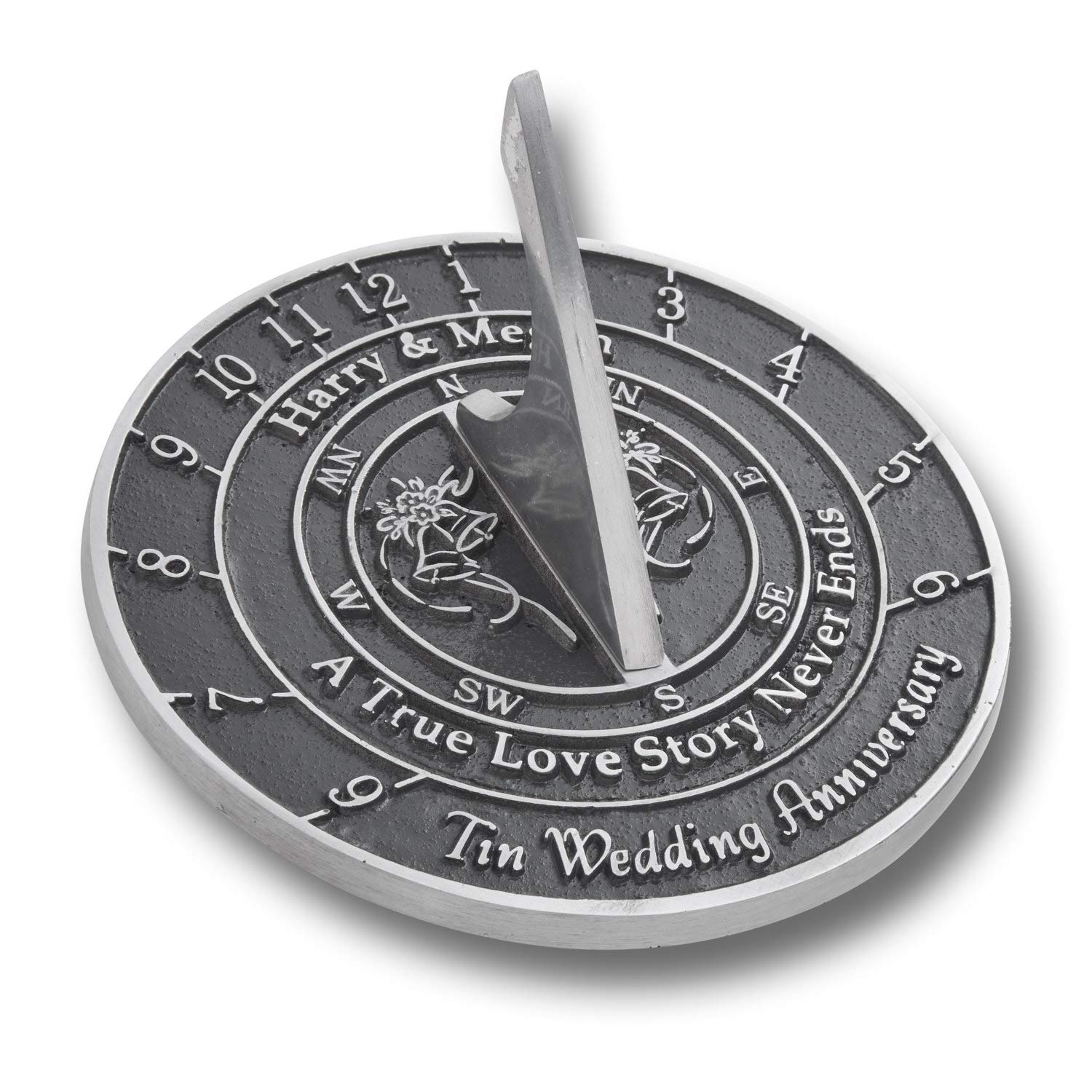 The Metal Foundry Personalized 10th Tin Wedding Anniversary Sundial with Pedestal Gift Idea is A Gre