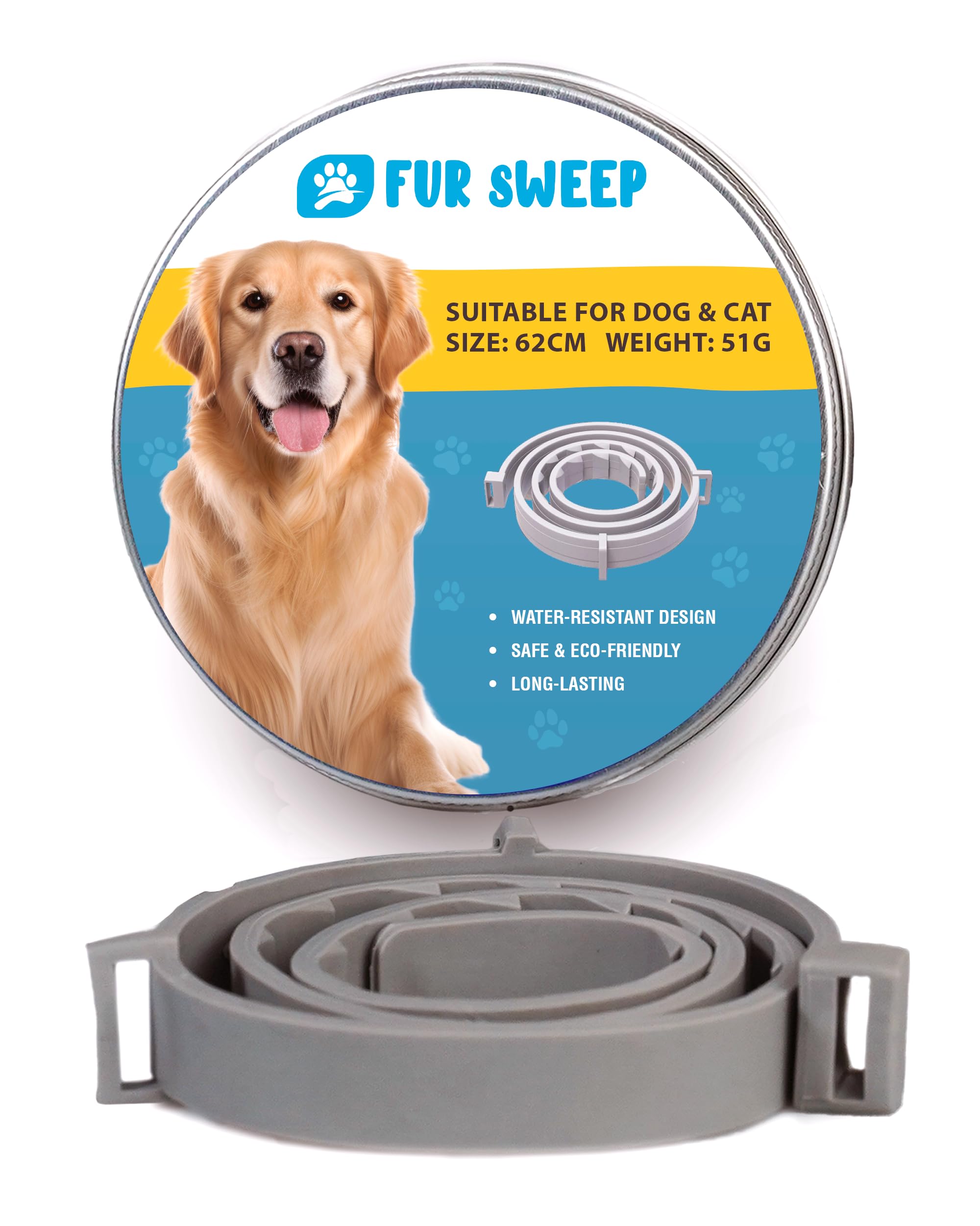 Photo 1 of Fur Sweep Soft-Touch Adjustable Dog Collar – Lightweight Water-Resistant Eco Recycled TPE, Hypoallergenic Comfort, Trim-to-Fit 62 cm (24 in) Length for Small, Medium & Large Pets, Cat Collar Gray