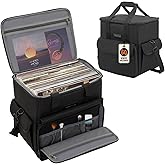Vinyl Record Case, Vinyl Record Carrying Bag Holds 60 LP(7/10/12 Inch), Water-Resistant Record Storage with 2 Dividers,Travel LP Case for Albums, DJs, Collectors, Idea Gift for vinyl Lovers (Bag Only)