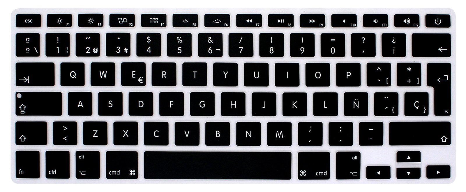MMDW Spanish Language Keyboard Cover for Macbook Pro 13 Inch,15 Inch (with or without Retina Display,2015 or Older Version)for Macbook Old Air 13 Inch European/ISO Keyboard Layout Silicone Skin-Black