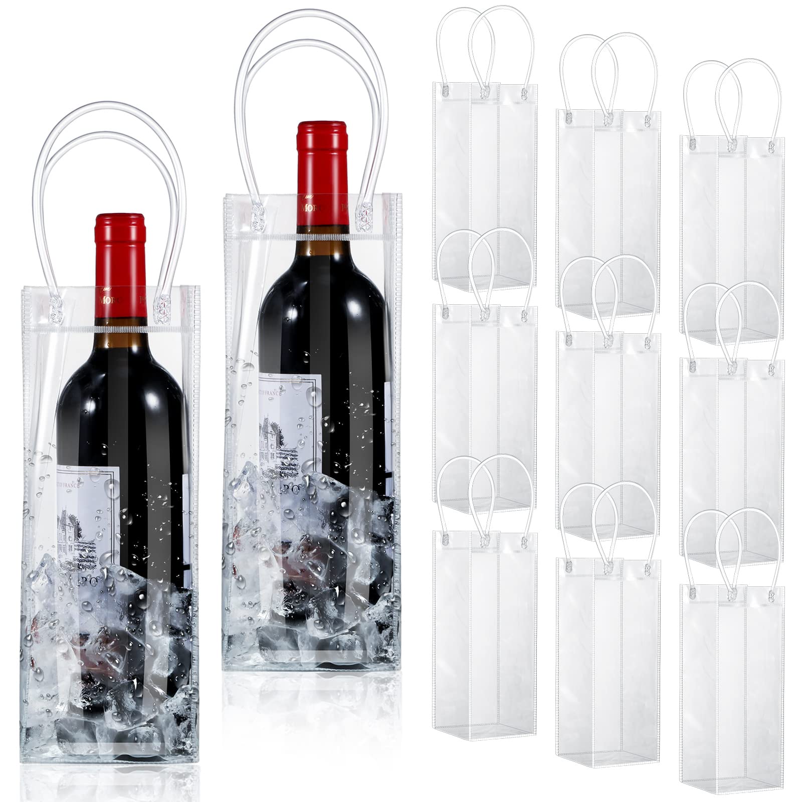 Photo 1 of 50 Pieces Ice Wine Bag Portable Wine Cooler Bag Drink Bags Clear Wine Pouch Cooler Collapsible PVC Wine Pouch Bags with Handle for Champagne Cold Beer Chilled Beverages Iced Drinks Party Outdoor