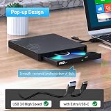 ORIGBELIE External CD DVD Drive USB 3.0 Type C Card Reader w/ 2 USB Ports Case view 3
