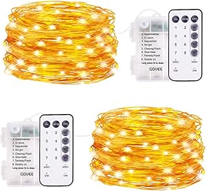 Govee String Fairy Lights, 16.4 Feet Remote Fairy Lights 2 Pack, 50 LEDs Waterproof Flexible String Lights Battery Operated for Bedroom Home Wedding Christmas Festivals Warm White
