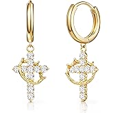 GODKISS 14K Gold Plated Cross Drop Dangle Earrings for Women - Trendy Dainty Huggie Hoop Earrings Dangling Religious Ornament Jewelry