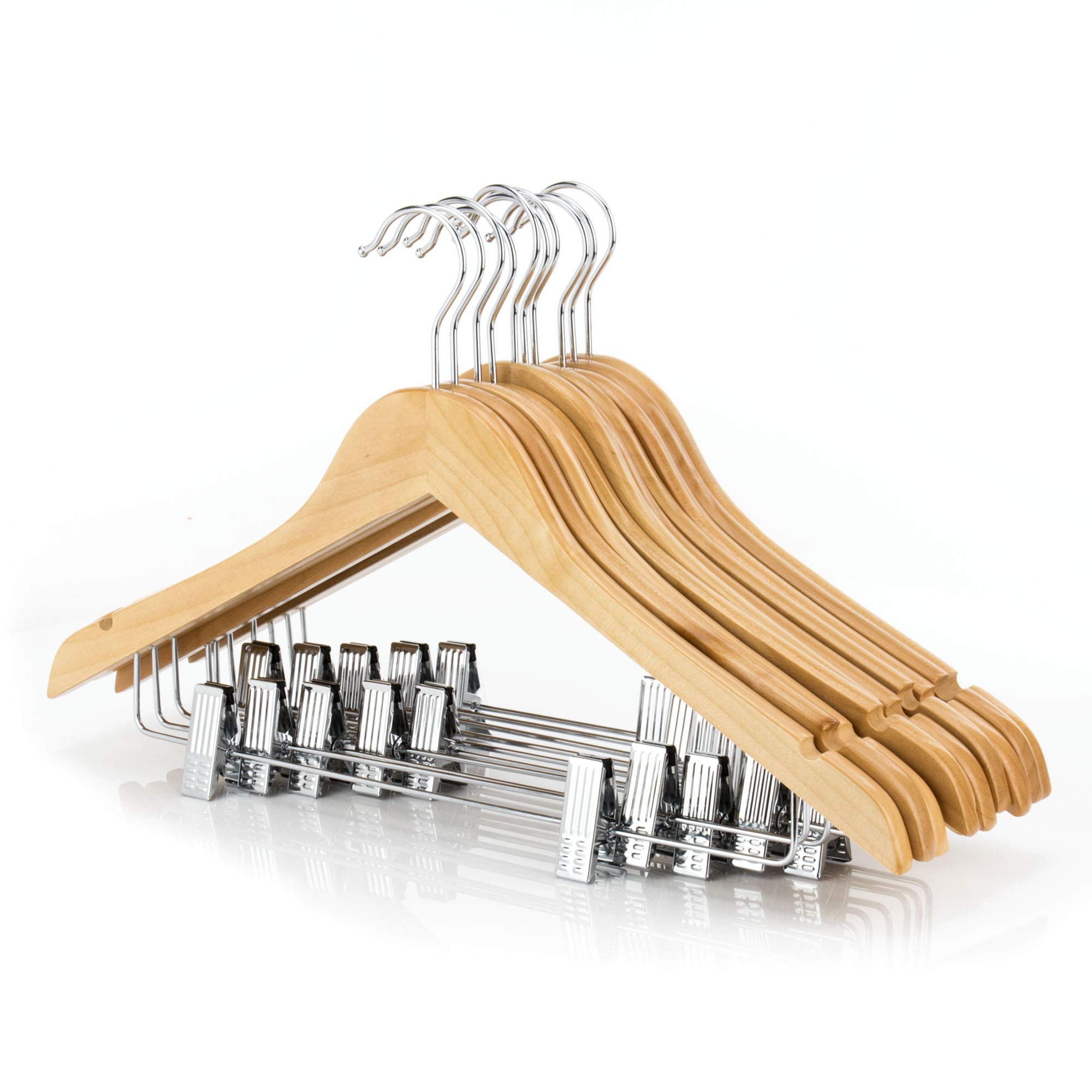 Hangerworld 45 cm (17.7") Hardwood Wooden Coat Garment Hanger with Trouser/Skirt Clips, Pack of 10