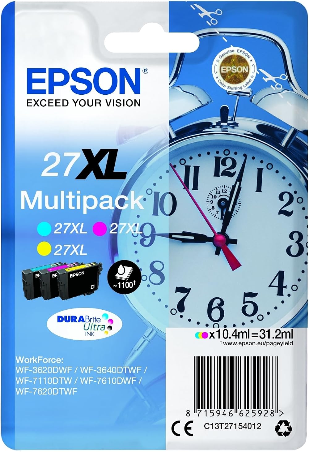 Epson 27XL T2715 Multipack Yellow Cyan Magenta Ink WF-3620/3460DTWF