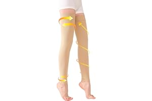 TOFLY® Medical Thigh High Compression Socks Footless for Women & Men, Opaque Support Hose, 15-20mmHg Graduated Compression Stockings with Silicone Band for Varicose Veins, Edema, DVT, 1 Pair Beige L
