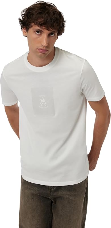 Men's One Block up, rubbered and Satin Logo T-Shirt,White,L