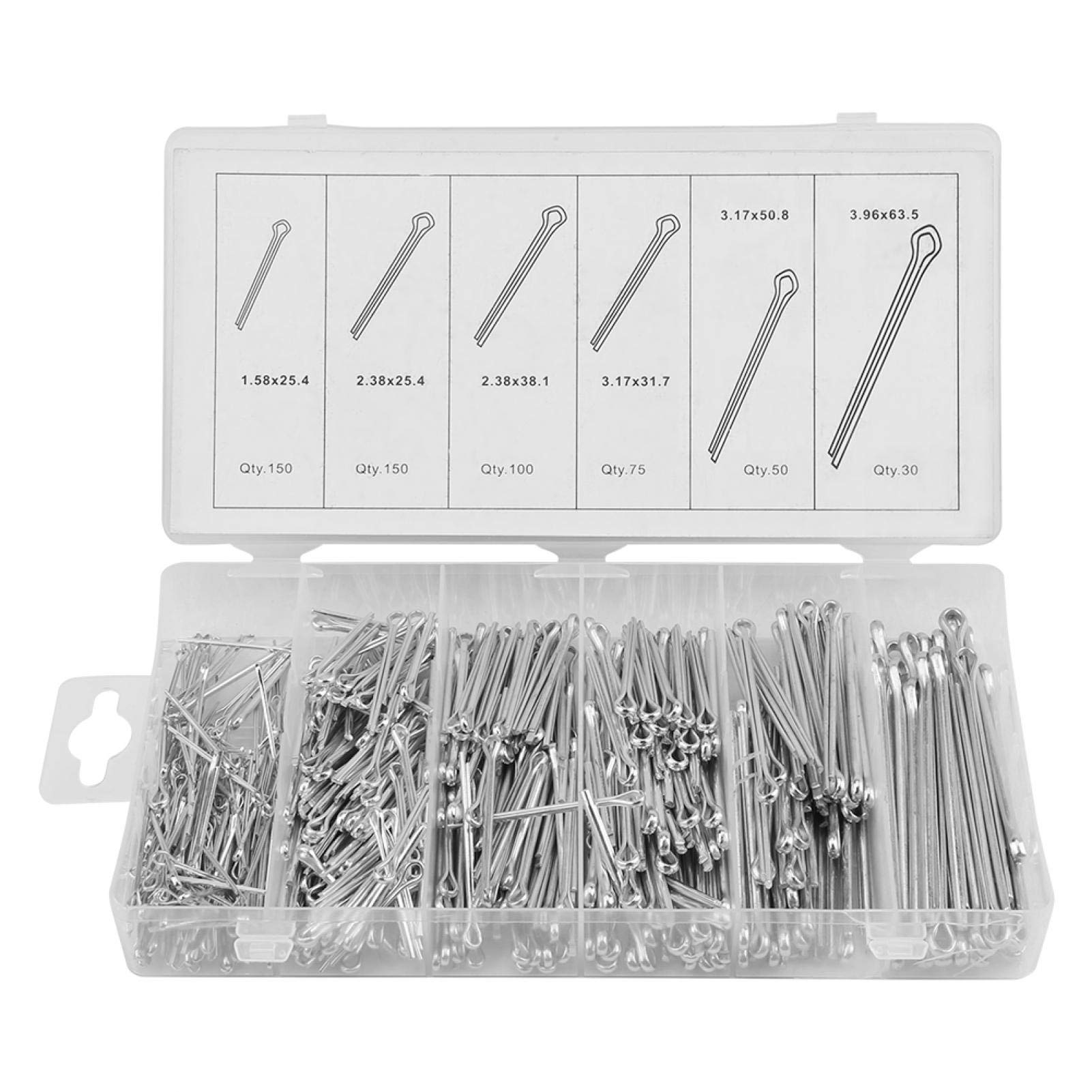 Cotter Pins, 555Pc/Set Zinc Plated Cotter Pins Mechanical Hitch Hair Tractor Fastener Clip Kit with Case, Steel Cotter Pin Clip Key Fastner Fitting Assortment Kit