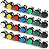 EC Buying 28Pcs 16MM Push Button Momentary Push Buttons 7Colors Red Green Yellow White Black Blue Blackish Green 4Pcs for Each Non Lock Self Reset Arcade Switch Button Self-Resetting Mini Round Switch