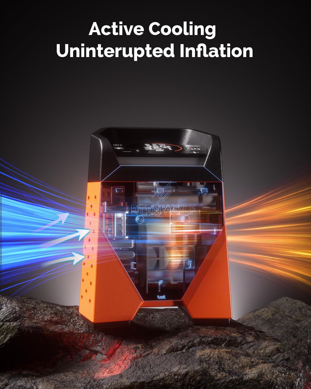 ETENWOLF ZEPHYR S3 Tire Inflator Portable Air Compressor, 1 Min Fast Inflation and 100% Duty Cycle, 160 PSI Air Pump for Cars, SUVs, Bikes, Balls (Vivid Orange)