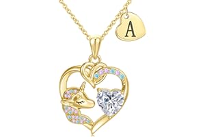 C-leen Unicorn Gifts for Girls Kids - Colorful CZ Heart Initial Necklaces Unicorn Necklace for Girls Jewelry Christmas Birthday Gifts for Little Girl
